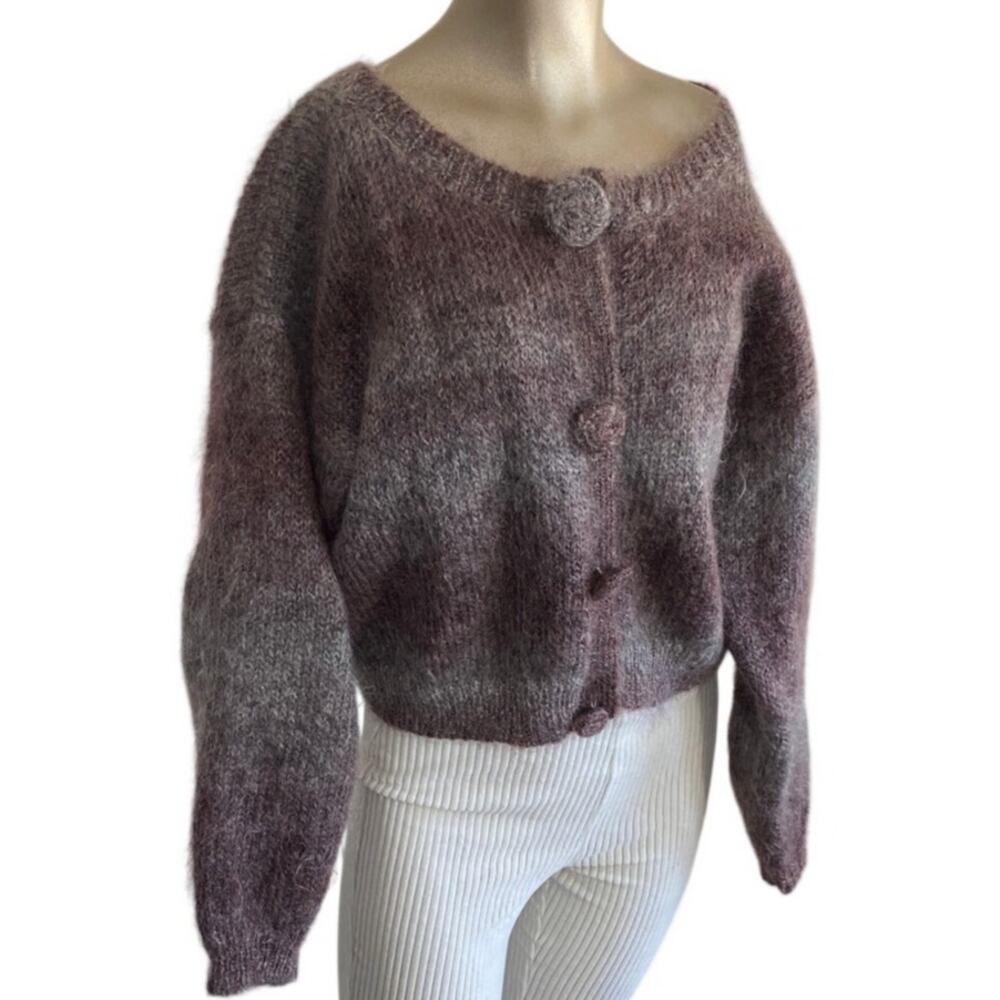 VTG Paul Et Duffier Mohair Wool Blend Cardigan Sweater Brown Ombre M Hong Kong